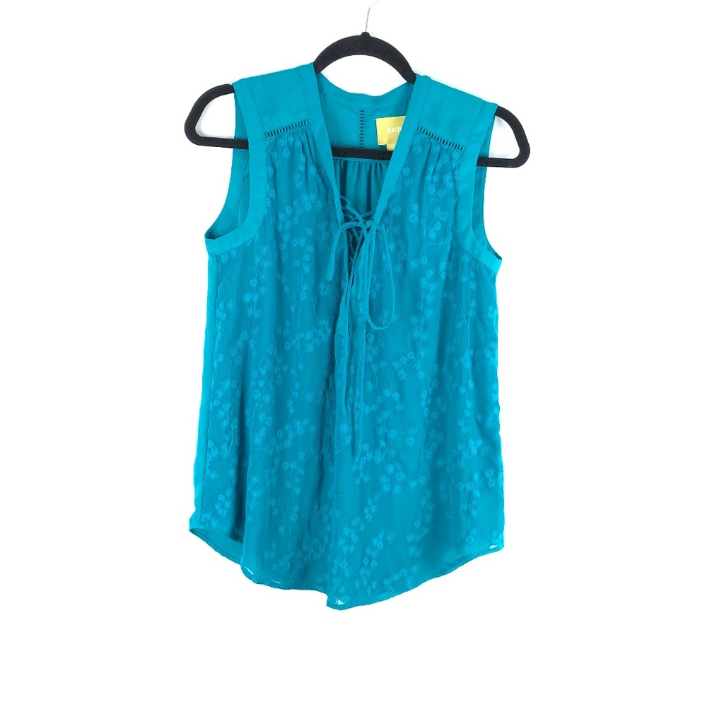 Maeve sleeveless floral texture lace up tie top 4